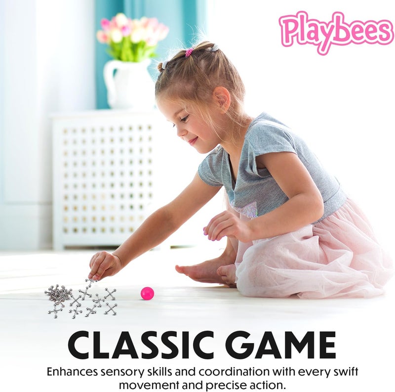Playbees Metal Jacks Game Set - 12 Sets - Retro Kids' Entertainment with Metallic Jacks and Bouncy Ball - Classic Jacks Game for Fun and Skill Development - Image 5